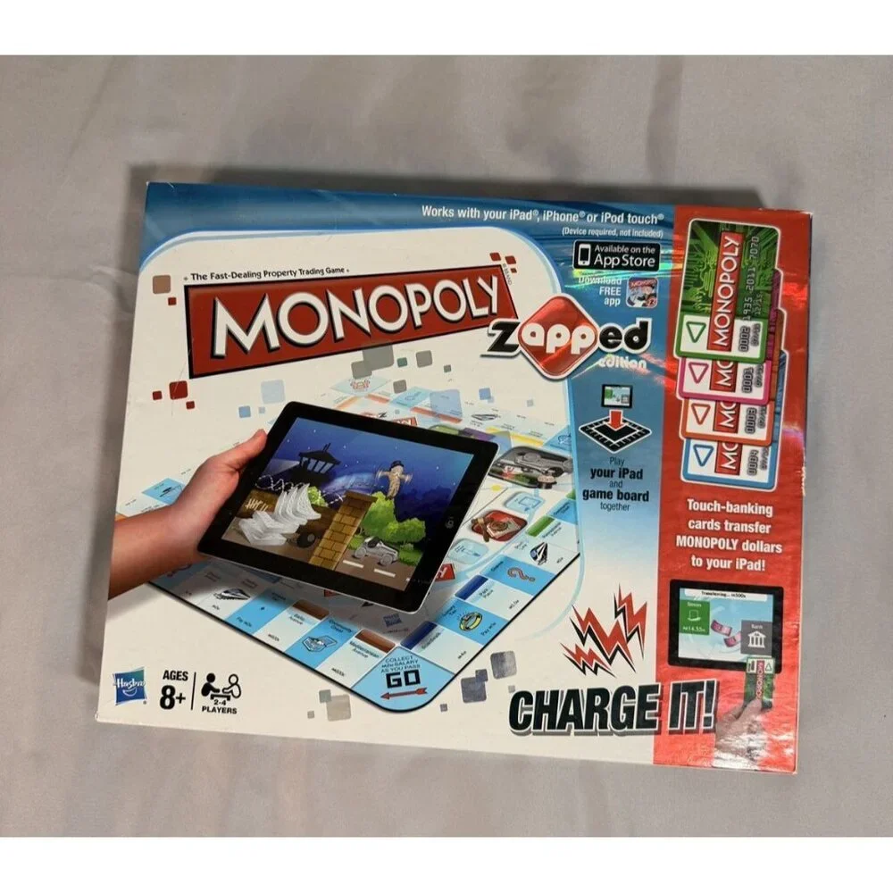 Monopoly Zapped Edition Board Game Hasbro 2012 Complete Works with iPad iPhone
